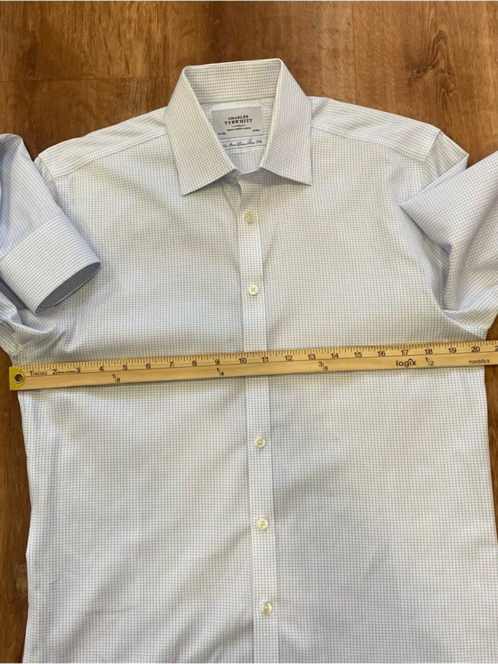 Charles Tyrwhitt Blue and White Micro-Check Dress Shirt Mens 15.5/35 Extra Slim - Picture 4 of 8